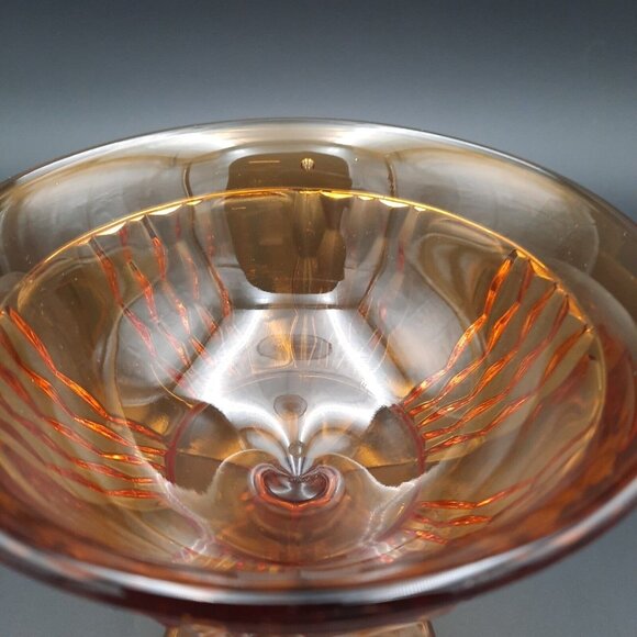 Vintage Amber Indiana Glass Compote Candy Pedestal Dish Bowl Honey Comb Gold - Picture 3 of 5